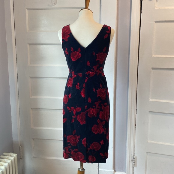 Talbots Black and Red Floral Velvet Dress, Size 4P - Picture 5 of 15